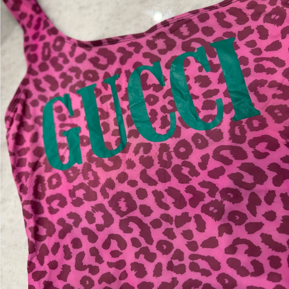 Gucci Pink and Black Leopard One-Shoulder Swimsuit - Picture 3 of 6